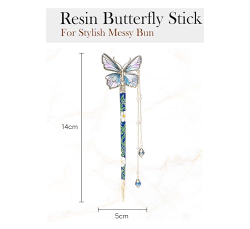 Image of INHEAVEN Decorative Butterfly Juda Hair Pin with Pearl Dangles, Green and Gold Metal Hair Stick, Traditional Japanese Style Hair Accessory, Multicolor