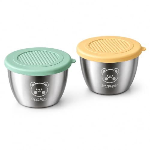 Image of Sauce Container with Lid Set of 2, 304 Stainless Steel Sauce Cups, Leakproof Silicone Lids, Reusable Condiment Cups for Lunch Box, Dips, Chutney, Ketchup, Snacks, Baby Food Storage (2 PCS)