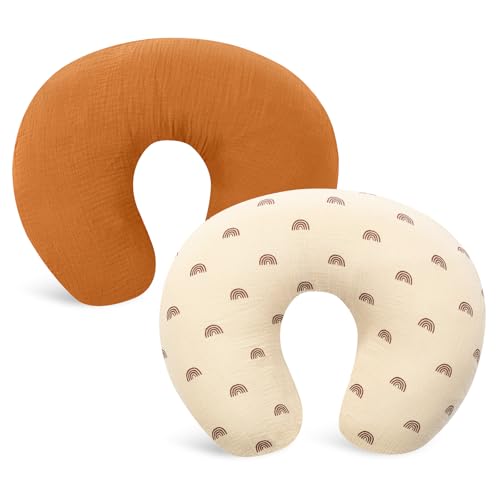 Image of Winmany 2 Pack Baby Muslin Nursing Pillow Covers Newborn Neutral Boys Girls Breastfeeding Slipcover Stretchy and Soft Removable Cover for 22.5" x 18" Nursing Pillow