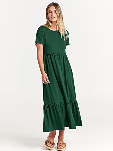 Image of ANRABESS Womens 2026 Summer Casual Maxi Dress A line Tiered Flowy Short Sleeve Crewneck T Shirt Beach Travel Long Dresses