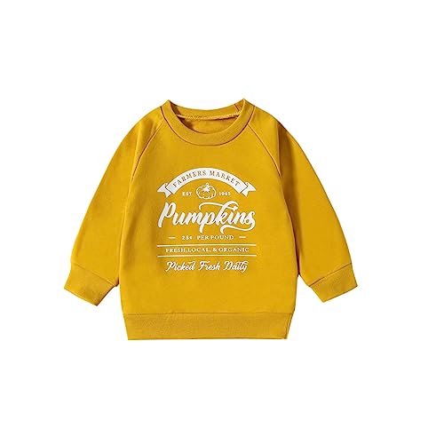 Boy's Fleece Sweatshirts Baby Boy Long Sleeve Monogram Printed Hoodies Sweatshirt Sweatsuit Fall (Yellow, 4-5 Years)