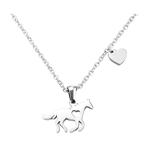 CheersLife Girls Horse Necklace, Dainty Horse Jewelry for women Girls Initial Necklace Heart Horse Pendant Necklace Mothers Day Birthday Gifts for Mother Women Teen Girls Horse Lovers Silver Cover