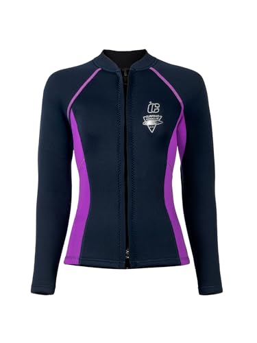 Fldy Traje de neopreno de 3mm de manga larga térmico para mujer para nadar, hacer snorkel, bucear y surfear, azul oscuro, S