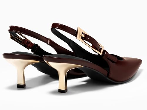 Image of Coutgo Womens Slingback Kitten Heels Closed Pointed Toe Pumps Buckle Strap Wedding Party Dress Shoes