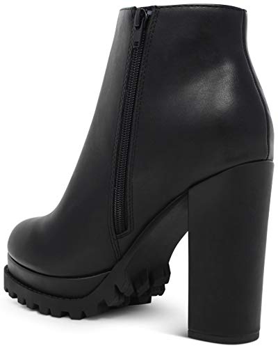 Marcorepublic Uganda Women's Round Toe Chunky Block Stacked Heels Ankle Booties Boots - (Black Pu) - 9 #TOP5