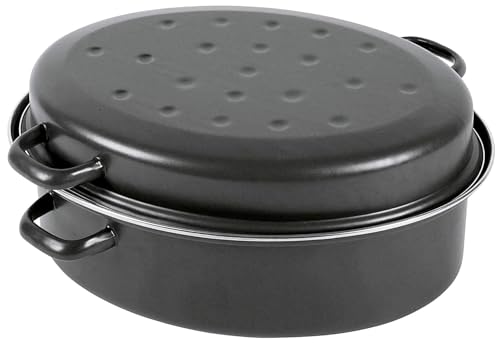 Krüger Rostiera per anatra, ovale, 38cm, con coperchio forato