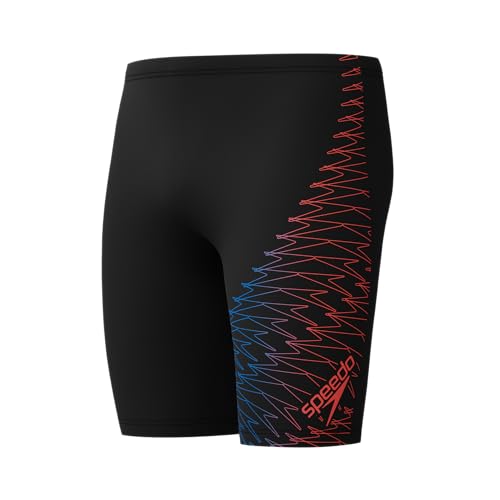 Speedo Herren Gala Lagenschwimmhose mit Logo | Schwimmtraining | Hochentwickeltes Material | Sportliches Design Schwimmbekleidung, Schwarz/Neon Coral, 34