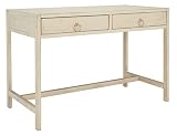 SAFAVIEH Furniture - Esther 2-Drawer Writing Desk - Antique White - Solid Wood - Glam Gold Hardware Design - Ideal for Home Office, Bedroom, Den, 46' W x 22.1' D x 30' H (DSK9200B)