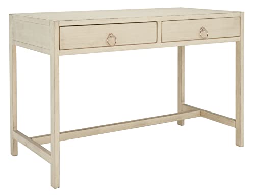 SAFAVIEH Furniture - Esther 2-Drawer Writing Desk - Antique White - Solid Wood - Glam Gold Hardware Design - Ideal for Home Office, Bedroom, Den, 46" W x 22.1" D x 30" H (DSK9200B)