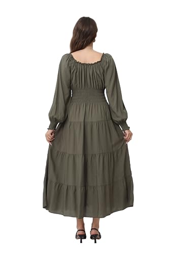 Image of OSTOO Women's 2026 Casual Long Sleeve Square Neck Smocked High Waist Flowy Maxi Dress,Boho Tiered Beach Party Dress