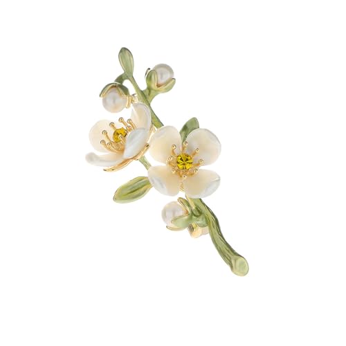 Vintage Style Green Jasmine Flower Brooch with Pearl -...