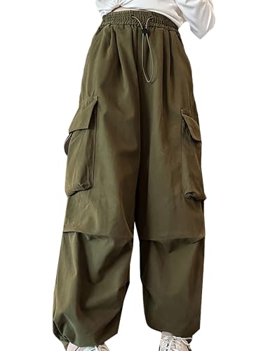 Image of Girls Street Dance Wide Leg Trousers Loose Casual Cargo Pants 6-12 Year