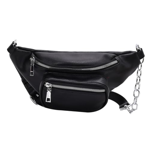 FOMIYES Fashionable Pu Leather Women Waist Bag Chain Crossbody Shoulder Purse Multipurpose Phone Bag for Travel Daily Use Black
