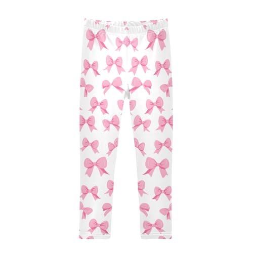 Watercolor Pink Bow Girls Athletic Leggings Soft Stretch Workout Yoga Pants for Kids Casual Tights