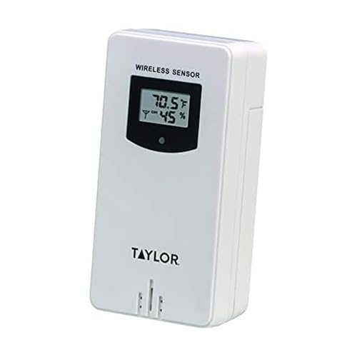 Taylor Digital Deluxe Wireless Remote Sensor, Temperature Humidity Monitor, Battery Powered, Inside Outside Thermometer, Humidity Readings Up to 200ft Range, White