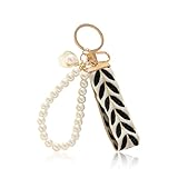 Schlüsselanhänger Damen,Pearl Keychain Aesthetic Pink Cute Perlen Schlüsselband Rosa Kurz mit Schlüsselring Schlüsselbund Auto Frauen Schlüsselkette Elegante Handtaschen Taschen Anhänger,für (Schwarz)