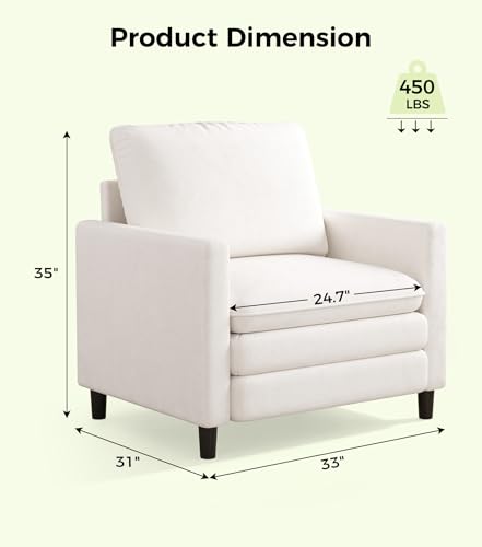 Image of Welzona 3-Layers Cloud Accent Chair, 33 inch Reading Chair, Teddy Arm Chairs