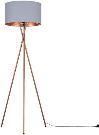 MiniSun Modern Copper Metal Tripod Floor Lamp with a Pale Grey Cylinder Shade - Complete with a 6w LED Bulb [3000K Warm White]