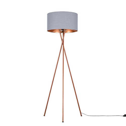 MiniSun Modern Copper Metal Tripod Floor Lamp with a Grey & Copper Cylinder Shade