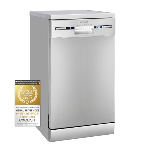 Exquisit Geschirrspüler GSP9309-030E inox | Geschirrspüler 45 cm unterbaufähig und freistehend | 9 Maßgedecke | LED | Spülmaschine...