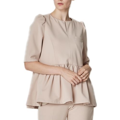 フォロレゾン チュニック ペプラム 六分袖 美シルエット スリットネック ポケット付 ファスナーあき SS〜3L 医療 美容 歯科 受付 制服 FR0003 C-24 ヌードピンク SS