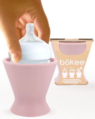 Image of Ingenuity bökee Baby Bottle Holder. Multifunctional Bottle Prep Accessory To Prepare Baby Bottles Or Sippy Cups With Just One Hand. Compatible With All Standard & Most Wide-Mouth Baby Bottles (Desert Mauve)