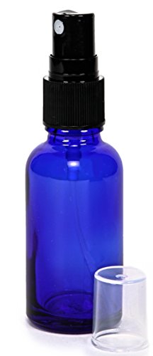 12, Cobalt Blue, 1 Oz Glass Bottles, With Black Fine Mist Sprayers #TOP4