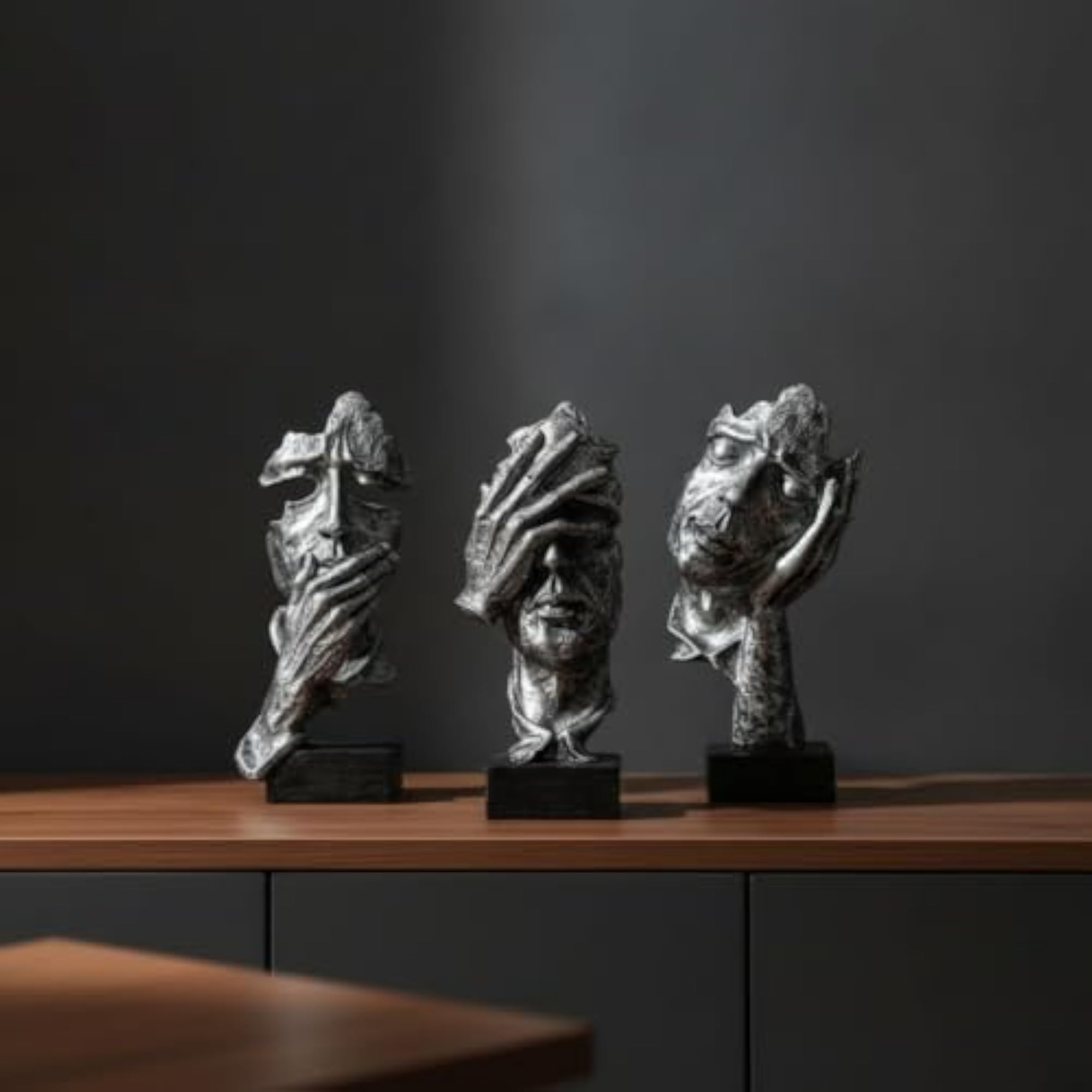 3 Pieces Sculptural Tabletop Ornaments, Textured Sculptures