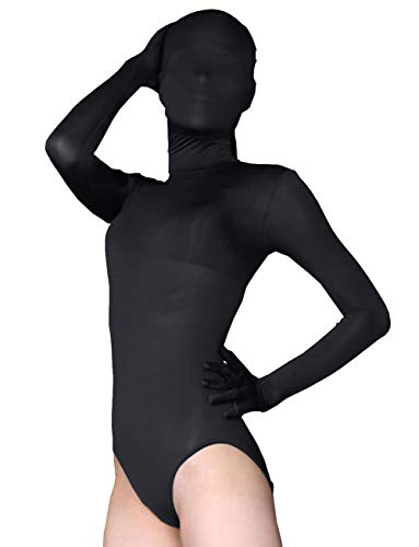 Women Men Long Sleeve Sexy Stretchy Sheer Ice Silk Leotard Bodysuit Jumpsuit Tops with Gloves Mask Hood