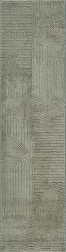 Tapis salon moderne poils courts vert 80x300 cm Everest effet 3D relief doux