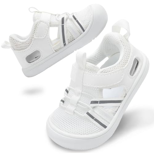 BARERUN Baby Boys Girls Water Shoes Quick Dry Breathable Baby Water Sandals Lightweight Non-Slip First Walker Sandals Aqua Socks Walk Sneakers for Beach Swim Pool Play White 12-18 Months