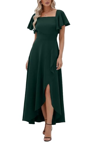 Image of LightlyKiss Women's Square Neck Backless Dress High Slit Wedding Guest Dress Formal Cocktail Party Dress