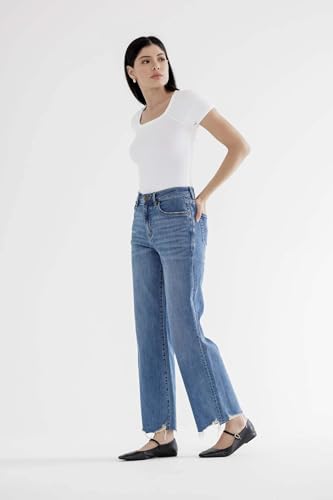 SALT TREE Mica Denim - High Rise Wide Leg with Hem Detail Jeans - MDP-W32184