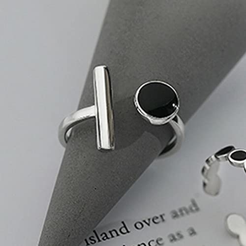 Anello Aperto da Donna in Argento Sterling, Barra Tonda, Strass Nero, Gioielli Fatti a Mano Regolabili