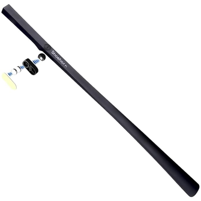HANNEA Shoe Horn for Men Women 24.6in Extra Long Handle Shoehorn with Strong Magnetic Wall Hook Automatic Adsorption ABS Black