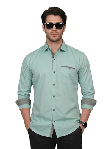 Image of Diverse Men's Cotton Blend Shirt with Pocket Design Spread Collar Full Sleeves Regular Fit and Standard Length | Comfortable Cotton Casual Shirt for Man