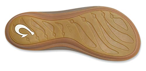 Olukai U'i Women's Beach Sandals, Premium Leather Flip-Flop Slides, Braided Palm Inspired Design, Compression Molded Footbed, Sahara/Sahara, 11 #TOP2