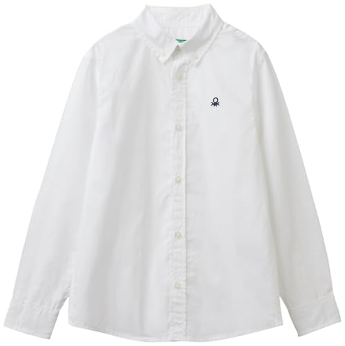 Camicia popelin botton down manica lunga tinto filo con logo ricamato