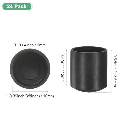 Image of M METERXITY 24-Pack Chair Leg Caps, 3 /8 Inch(10mm) PVC Chair Leg Floor Protectors for Folding Chairs /Metal Chairs /Furniture Table /Hardwood Floors, Round Non-Slip Cover End Tips [Black]