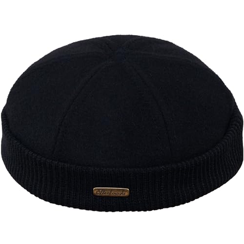 Sterkowski Navy Watch Cap | Woolen Beanie for Men and Women | Docker Hat Sailor Beanie Skullcap Beanie for Men Leon Hat Brimless Hat Watch Cap Skully Hats Vintage Hats for Men Black 58 cm -  MST-LEO-W00-m1-58