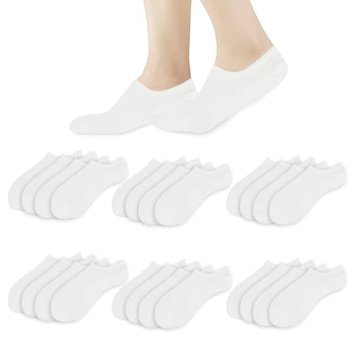 MERCURY TEXTIL- 12 Pares de Calcetines Pinkies Unisex Tobilleros Transpirables, Respirable Calcetines Antideslizantes Invisibles para Mujer y Hombre. (35-40, Blanco (12 Pares))