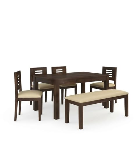Image of Solid Wood 6 Seater Dining Room Sets || Wooden Dining Table with Chairs and Bench|| Dining Table Set for Home Living Room Furniture (Urban with Bench, 6 Seater)