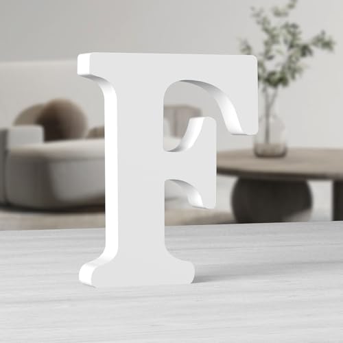 AOCEAN 10 Inch White Big Wood Letters, Unfinished Wooden Letters for Wall Decor Decorative Standing Letters Slices Sign Board Decoration for Craft Home Party Projects (F)