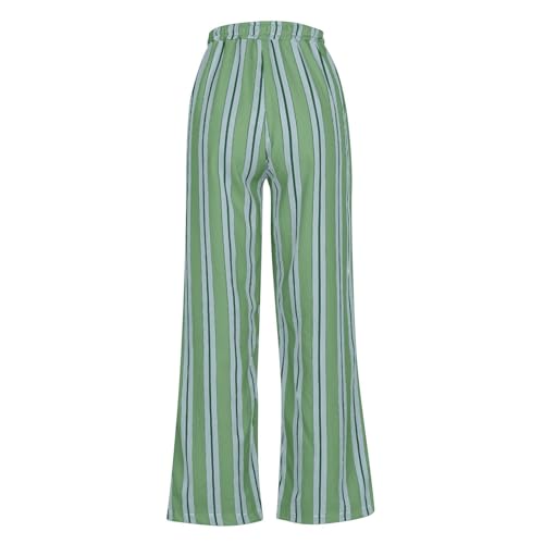 Generic Women Drawstring Stripe Wide Leg Trousers Low Rise Casual Loose Lounge Pants with Pockets, Large, 02-blue3
