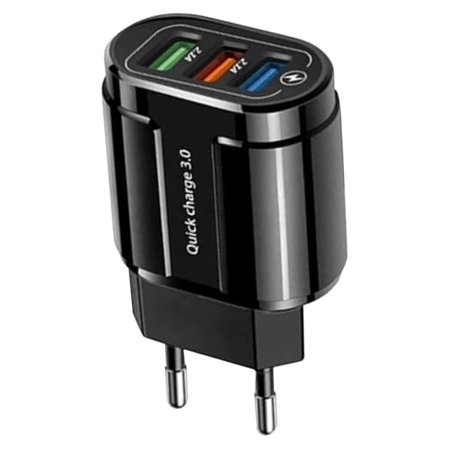 Cargador de Pared Rápido - Enchufe de Pared Cúbico USB 3 Puertos Carga Rápida - Accesorio de Viaje Versátil para Móvil en Hogar y Exteriores