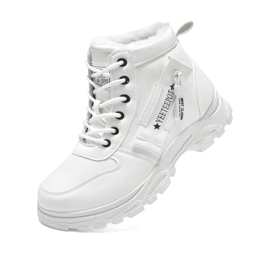 Yeeteepot Botas para Mujer Invierno Calentar Forrado Botines Antideslizante Nieve Zapatos Casuales Planas Boots Aire libre Deportivo Zapatillas Cómodas Blanco 42 EU = 43 CN