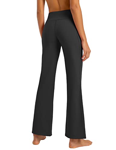 First Way Buttery Soft Women's Bootcut Yoga Pants Capris With 3 Pockets Lounge Floral Printing Full-Length, Black M #TOP2