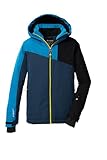 Design Colourblock Killtec KSW 192 BYS SKI JCKT 43475-000 Veste de ski fonctionnelle avec capuche et jupe pare-neige pour garçon Bleu foncé/bleu ciel/noir 152
