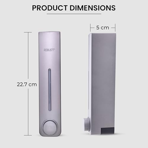 Image of Robustt Stylish Wall Mounted Liquid Soap Dispenser 360ML (Grey, Pack of 1) - with Adhesive Hooks | Easy Installation for Bathroom & Kitchen - Durable ABS Material, Sleek Design