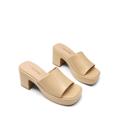 DREAM PAIRS DREAM PAIRS High Chunky Platform Heels for Women Fashion Comfort Slip on Square Open Toe Block Heel Sandals,Size 10,Nude-Pu,SDHS2410W